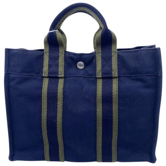 Hermes Fourre Tout Pm Navy Cotton Tote - Picture 1 of 11
